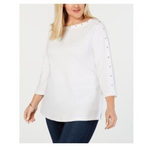 Karen Scott Top 3/4 Sleeve Studded Core Knit Sz 1X